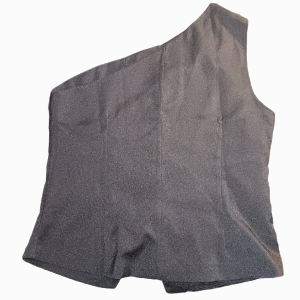 BLACK ONE SHOULDER BUTTON FRONT VEST L - Picture 2 of 5